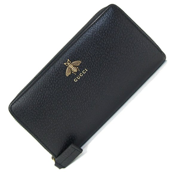 Gucci Round Long Wallet Bee 523667 Black Leather Men's GUCCI - Picture 1 of 6
